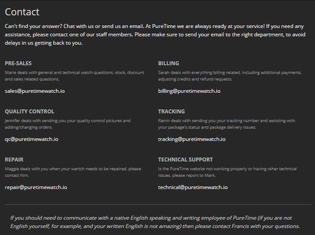 PureTime contact details